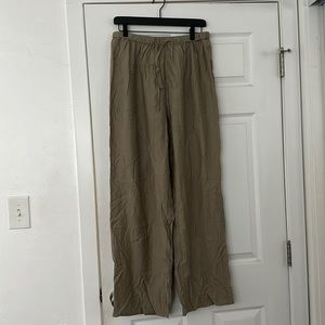 SHEIN Olive Green Flowy Linen Drawstring Pants
